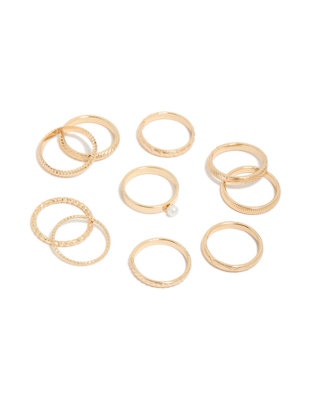 Crafted from gold textured and pearl rings 10-pack front view