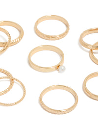 Showcasing gold textured and pearl rings 10-pack close up view - link has visual effect only