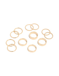 Gold beaded thick and simple rings 8-pack front view - link has visual effect only