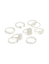 Featuring numbers and diamante details in a statement silver ring 9-pack front view - link has visual effect only