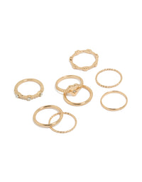 Showcasing gold diamante heart band rings 8-pack details front view - link has visual effect only