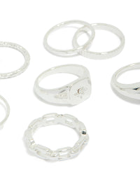 Silver Bubble Star Chain Rings 8-Pack - link has visual effect only