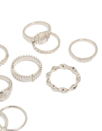 Crafted from silver, signet and ribbed ring 10-pack with celestial star in a dainty design side detail view - link has visual effect only