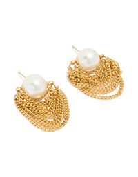 Discover pearl waterproof gold plated stainless steel chain stud earrings front view - link has visual effect only