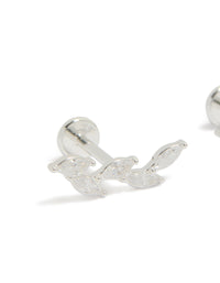 Elegant crawler style studs featuring marquise cut cubic zirconia stones, crafted from waterproof stainless steel in silver with flat back closure close up view - link has visual effect only