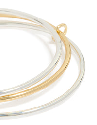 Waterproof Mixed Metal Plated Stainless Steel Interconnected Bangle featuring gold and silver close up view - link has visual effect only