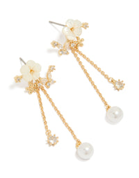 Gold Plated Cubic Zirconia Flower Pearl Drop Earrings - link has visual effect only