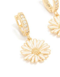 Gold Plated Cubic Zirconia Daisy Huggie Earrings - link has visual effect only