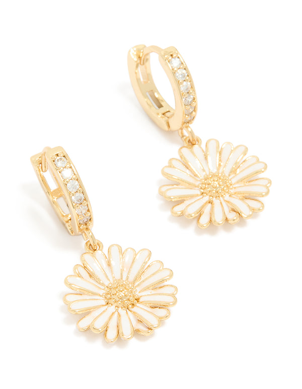 Gold Plated Cubic Zirconia Daisy Huggie Earrings