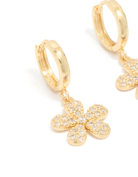 Gold Plated Pave Set Cubic Zirconia Flower Huggie Earrings - link has visual effect only