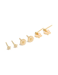 Gold Plated Cubic Zirconia Enamel Daisy & Butterfly Earrings 3-Pack - link has visual effect only