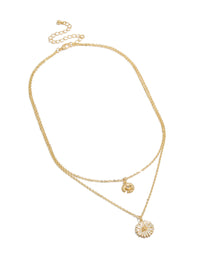 Gold Plated Cubic Zirconia Daisy Layered Necklace - link has visual effect only