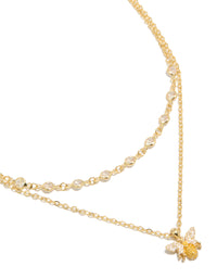 Gold Plated Cubic Zirconia & Enamel Bee  Layered Necklace - link has visual effect only