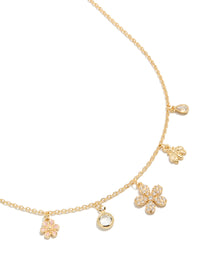Gold  Plated Cubic Zirconia Flower Charm Necklace - link has visual effect only
