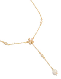 Gold Cubic Zirconia Freshwater Pearl & Flowers Y-Necklace - link has visual effect only