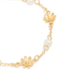 Gold Plated Freshwater Pearls & Daisy Charms Bracelet - link has visual effect only