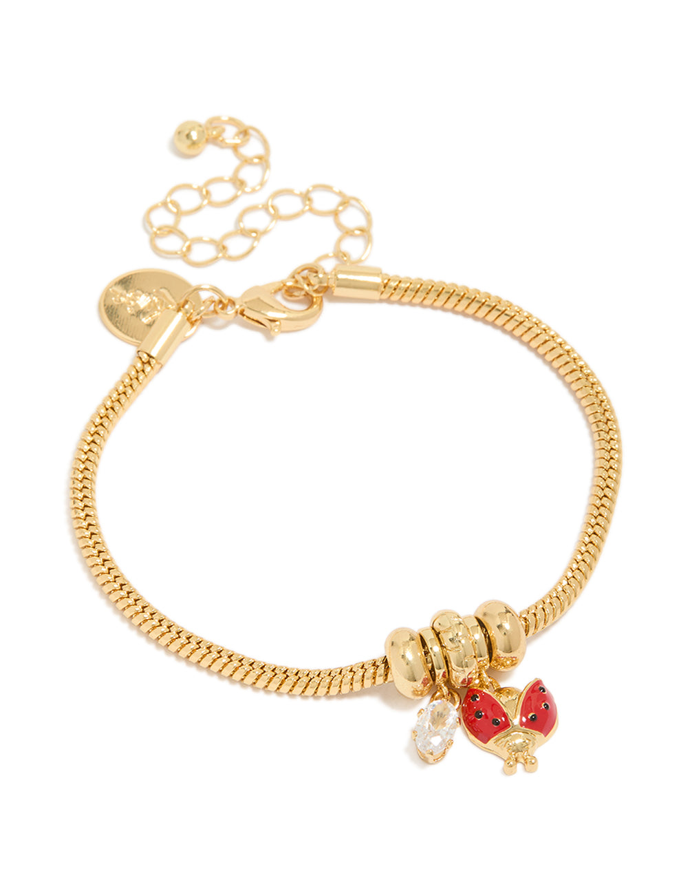 Gold Plated  Cubic Zirconia Ladybug Charm Bracelet