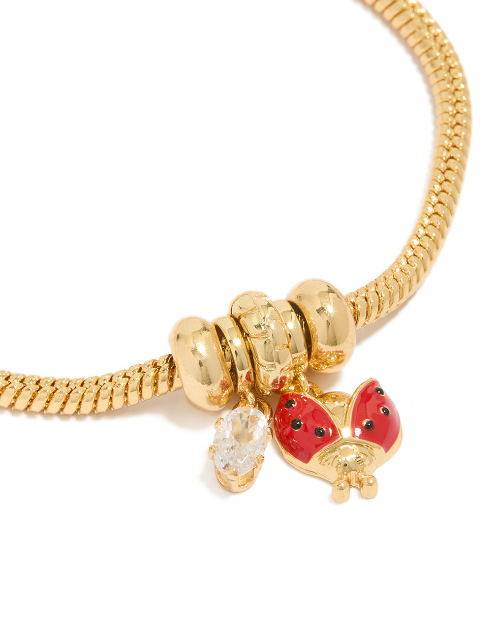 Gold Plated  Cubic Zirconia Ladybug Charm Bracelet