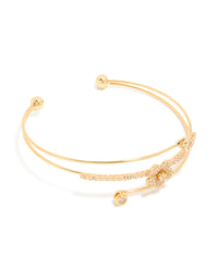 Gold Plated  Cubic Zirconia Flower Wrist Cuff - link has visual effect only