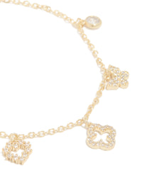 Gold Plated Cubic Zirconia Flower  & Heart Charms Bracelet - link has visual effect only