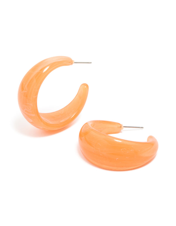 Gold Orange Acrylic Hoop Earrings