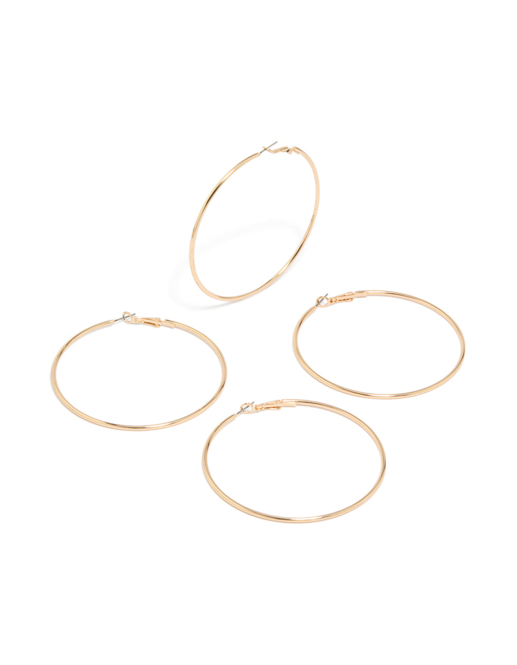 Elegant gold large hoop earrings 2-pack with statement style front view