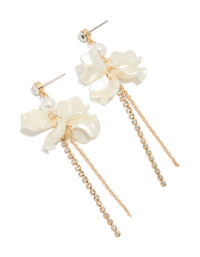 Gold Diamante & Pearl Floral Drop Earrings - link has visual effect only