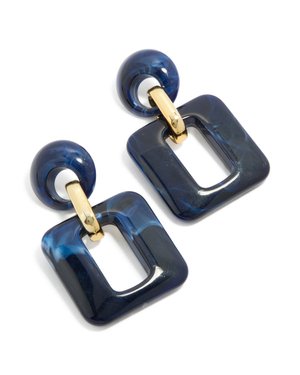 Gold Dark Blue Acrylic Rectangle Drop Earrings