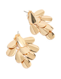 Featuring gold oval charm layered drop earrings with statement style front view - link has visual effect only
