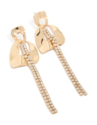 Showcasing statement drop earrings featuring floral petal elements with diamante embellished stems in gold front view - link has visual effect only