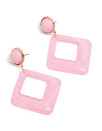 Gold Pink Acrylic Diamond Shaped Drop Earrings - link has visual effect only