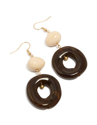 Gold Cream & Black Acrylic Circle Drop Earrings - link has visual effect only