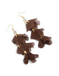 Showcasing gold chocolate brown floral petal drop earrings front view - link has visual effect only