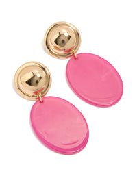 Gold & Pink Acrylic Oval Drop Earrings - link has visual effect only