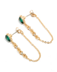 Gold Green Diamante Chain Stud Earrings - link has visual effect only