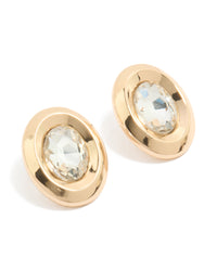 Gold Round & Oval Clear Diamante Stud Earrings - link has visual effect only