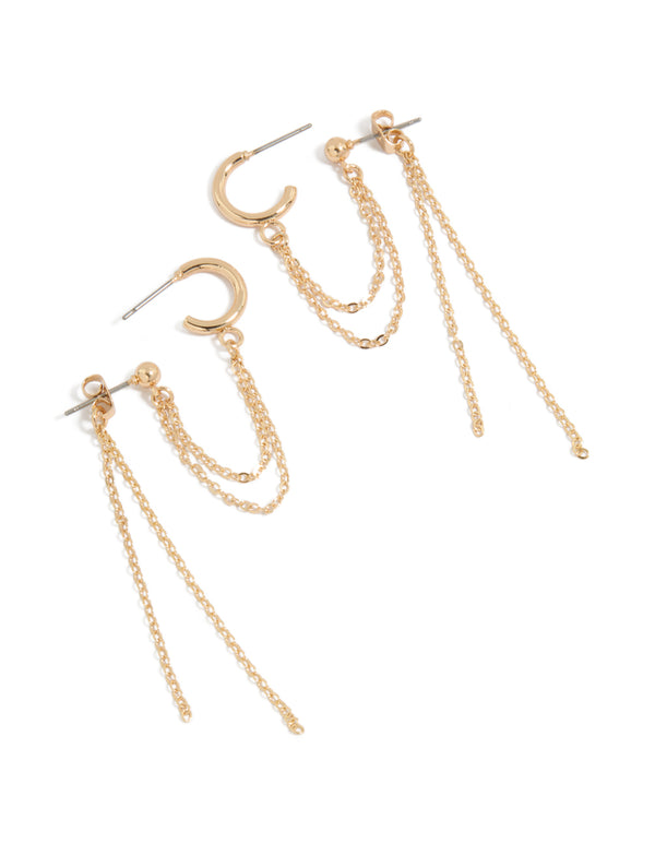 Beautifully crafted statement hoop earrings with stud closure in gold front view