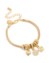 Gold Plated Cubic Zirconia Circle Heart & Flower Charm Bracelet - link has visual effect only