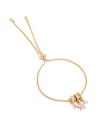 Gold Plated Cubic Zirconia Flower & Pearl Rondell Charms  Toggle Bracelet - link has visual effect only