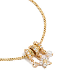 Gold Plated Cubic Zirconia Flower & Pearl Rondell Charms  Toggle Bracelet - link has visual effect only