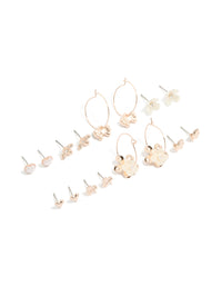 Rose Gold Pearlised Flower & Bee Earrings 8-Pack - link has visual effect only
