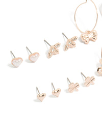 Rose Gold Pearlised Flower & Bee Earrings 8-Pack - link has visual effect only
