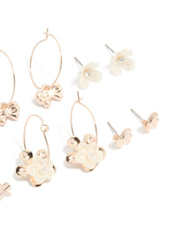 Rose Gold Pearlised Flower & Bee Earrings 8-Pack - link has visual effect only