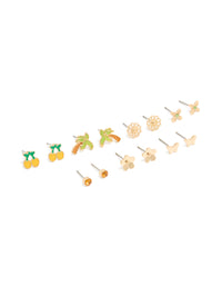 Gold Summer Stud Earrings 7-Pack - link has visual effect only