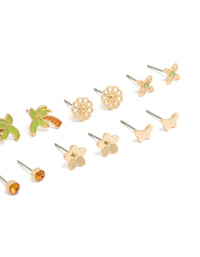 Gold Summer Stud Earrings 7-Pack - link has visual effect only