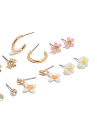 Gold Diamante &  Floral Stud Earrings 8-Pack - link has visual effect only