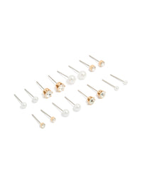 Gold Diamante Pearl Stud Earrings 8-Pack - link has visual effect only