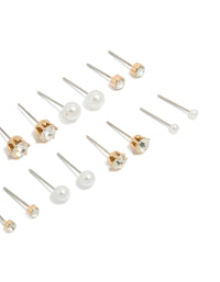 Gold Diamante Pearl Stud Earrings 8-Pack - link has visual effect only