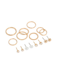 Gold Stud Earrings & Rings 12-Pack - link has visual effect only