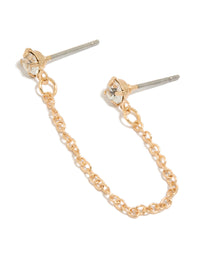 Gold Diamante & Chain Stud Earring - link has visual effect only